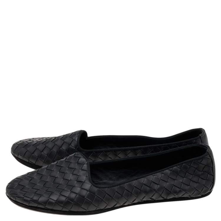Pre Owned Bottega Veneta Black Intrecciato Leather Smoking Slippers Size 38