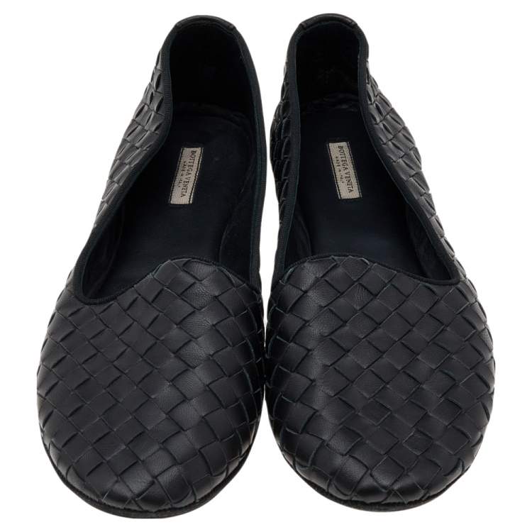 Pre Owned Bottega Veneta Black Intrecciato Leather Smoking Slippers Size 38