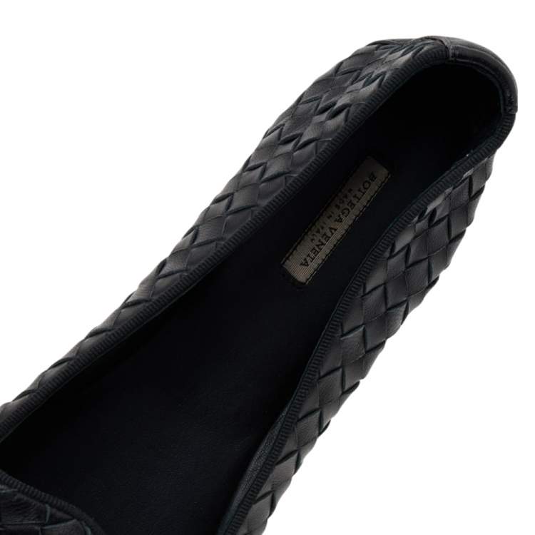 Pre Owned Bottega Veneta Black Intrecciato Leather Smoking Slippers Size 38