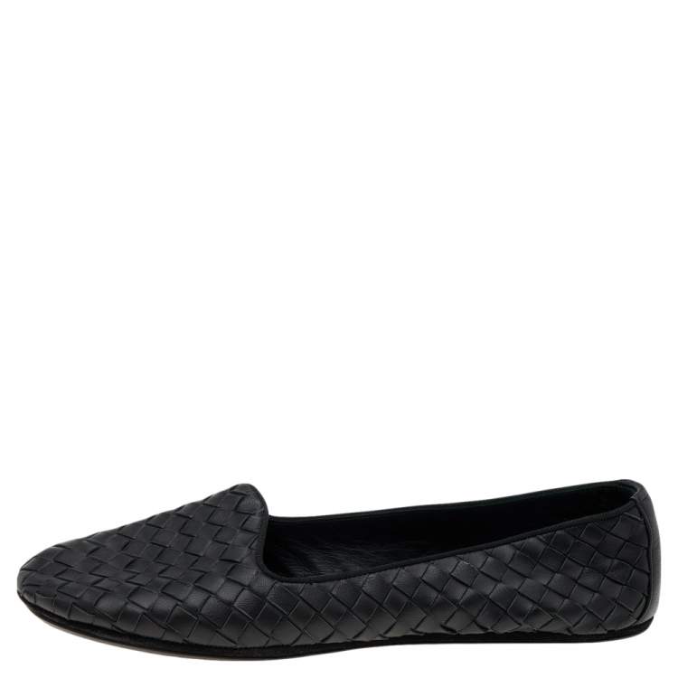 Pre Owned Bottega Veneta Black Intrecciato Leather Smoking Slippers Size 38
