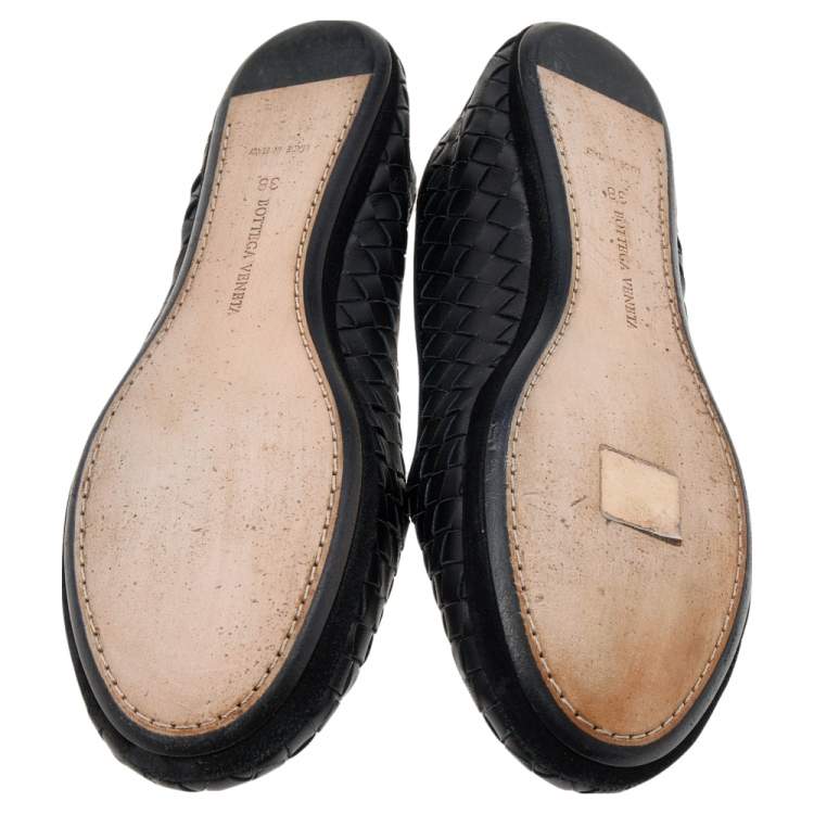 Pre Owned Bottega Veneta Black Intrecciato Leather Smoking Slippers Size 38