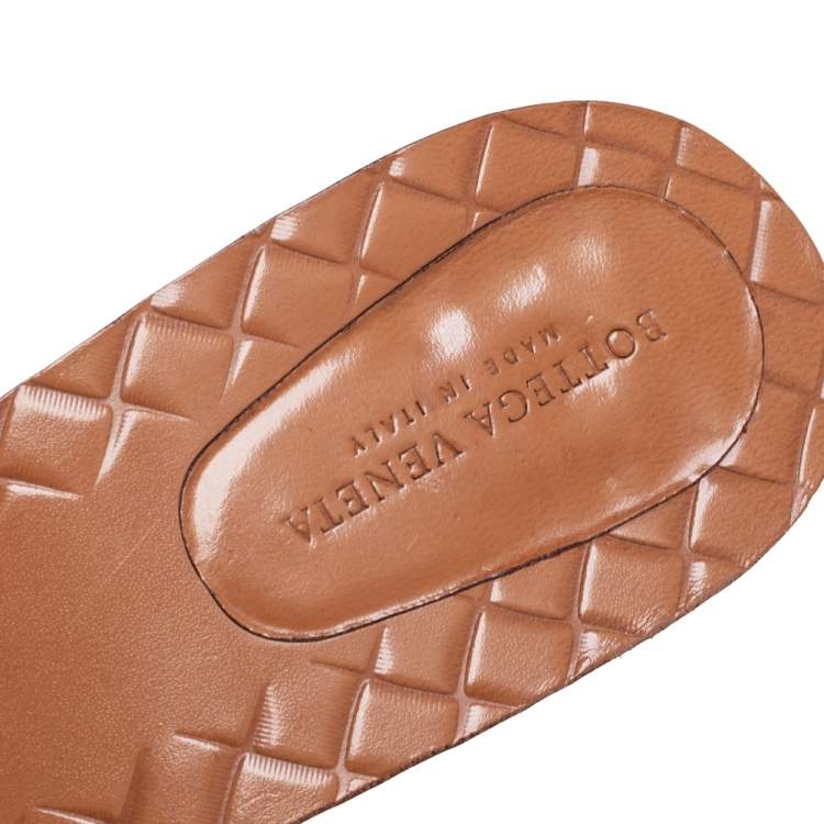 Pre Owned Bottega Veneta Pink Intrecciato Leather Slide Sandals Size 40