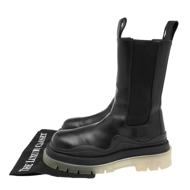 Pre Owned Bottega Veneta Black Leather Platform Chelsea  Boots Size 38
