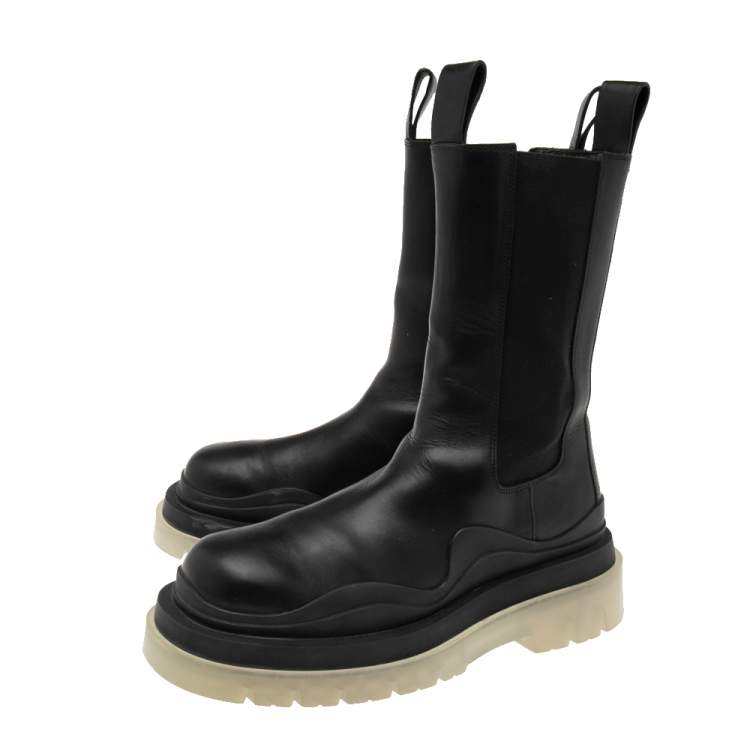 Pre Owned Bottega Veneta Black Leather Platform Chelsea  Boots Size 38