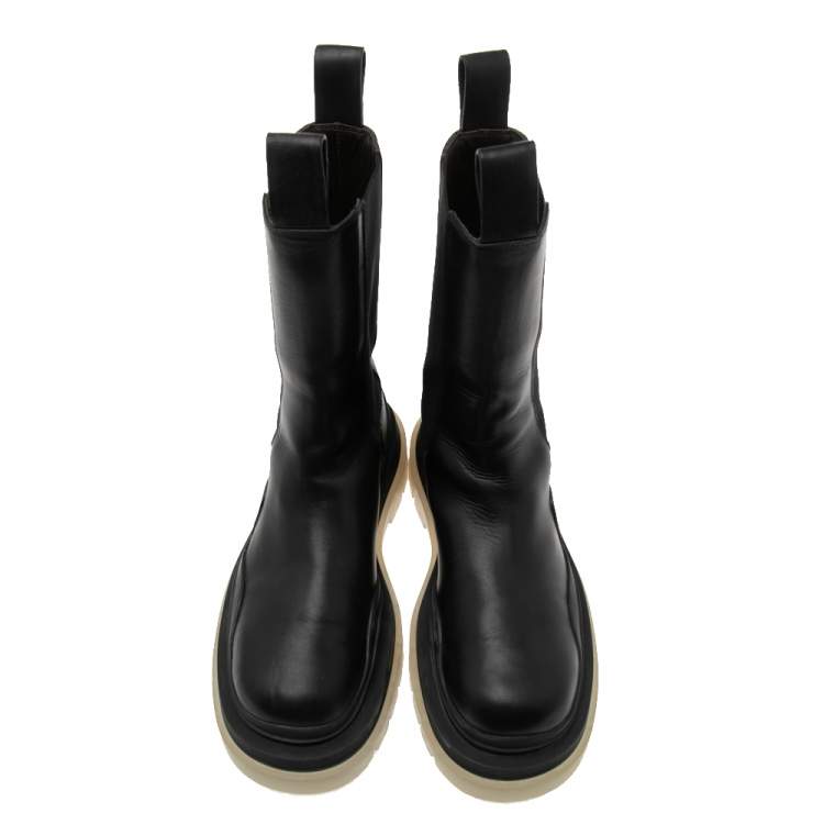 Pre Owned Bottega Veneta Black Leather Platform Chelsea  Boots Size 38