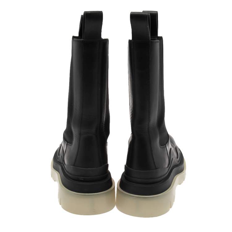 Pre Owned Bottega Veneta Black Leather Platform Chelsea  Boots Size 38