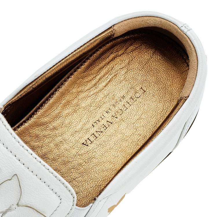 Pre Owned Bottega Veneta White Intrecciato Leather Butterfly Embellished Slip On Sneakers Size 37