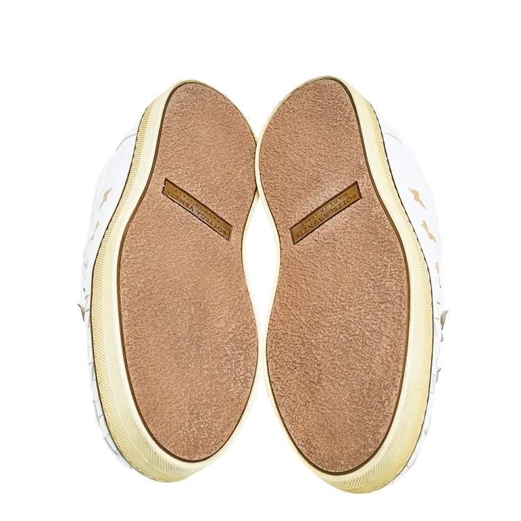 Pre Owned Bottega Veneta White Intrecciato Leather Butterfly Embellished Slip On Sneakers Size 37
