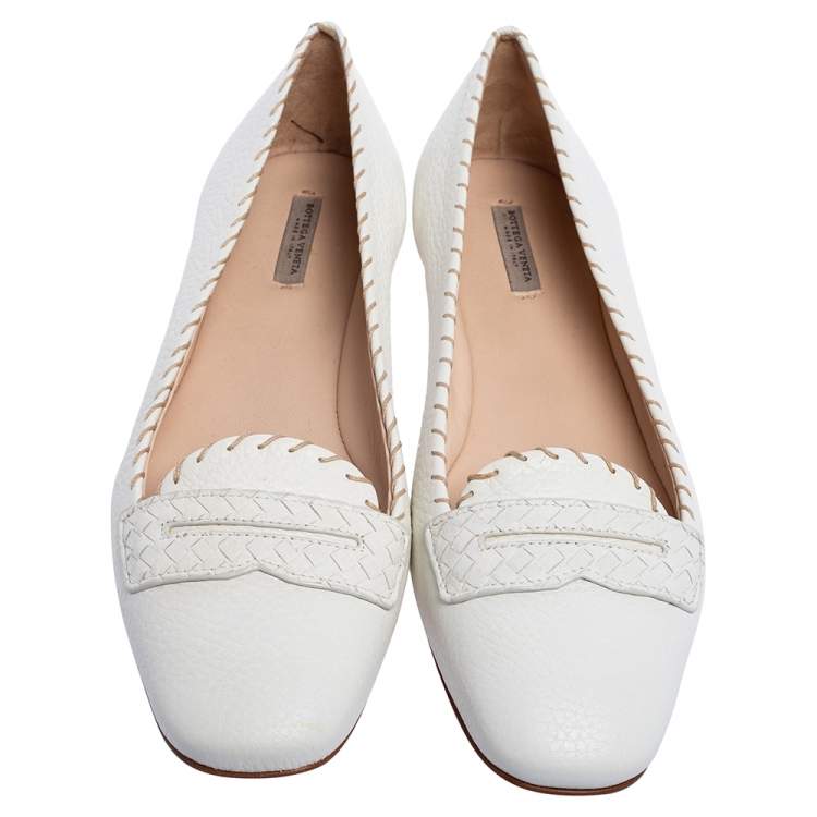 Pre Owned Bottega Veneta White Leather Ballet Flats Size 38