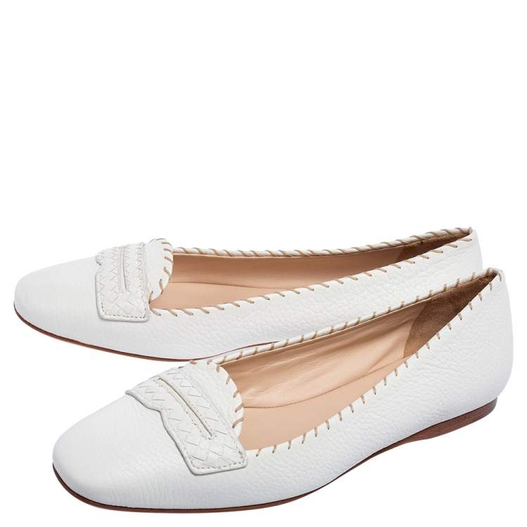 Pre Owned Bottega Veneta White Leather Ballet Flats Size 38