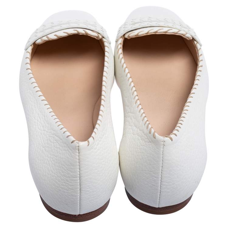 Pre Owned Bottega Veneta White Leather Ballet Flats Size 38