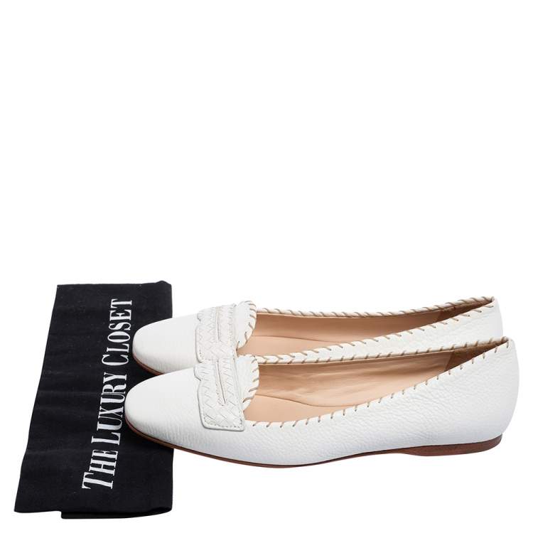 Pre Owned Bottega Veneta White Leather Ballet Flats Size 38