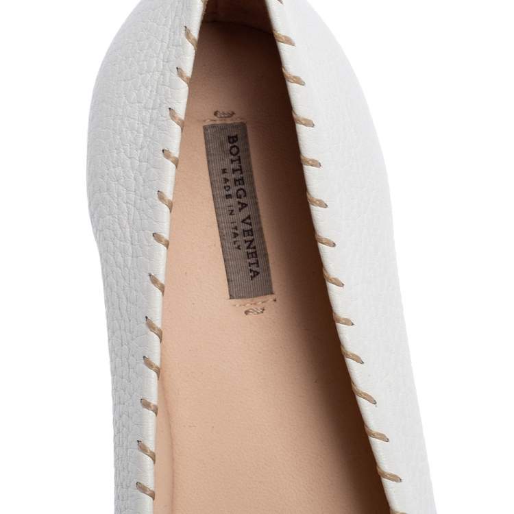Pre Owned Bottega Veneta White Leather Ballet Flats Size 38