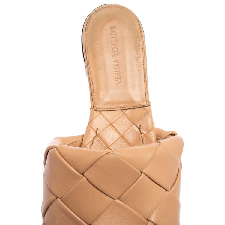Pre Owned Bottega Beige Intrecciato Weave Leather Lido Flat Slides Size 39.5 