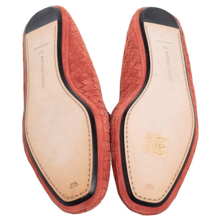Pre Owned Bottega Veneta Orange Intrecciato Suede Smoking Slippers Size 39