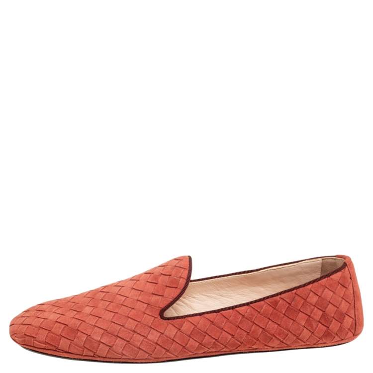 Pre Owned Bottega Veneta Orange Intrecciato Suede Smoking Slippers Size 39