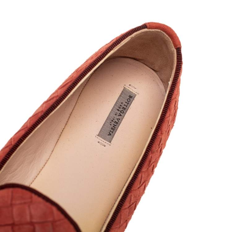 Pre Owned Bottega Veneta Orange Intrecciato Suede Smoking Slippers Size 39