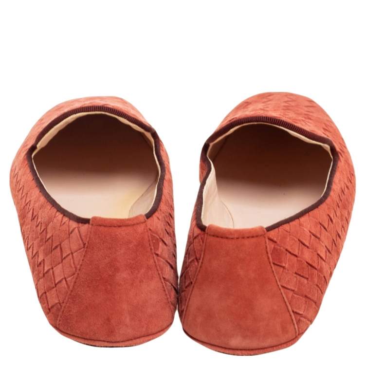 Pre Owned Bottega Veneta Orange Intrecciato Suede Smoking Slippers Size 39