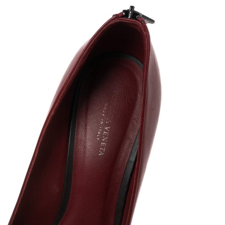 Pre Owned Bottega Veneta Red Leather Zipper Detail  Pumps Size 38.5