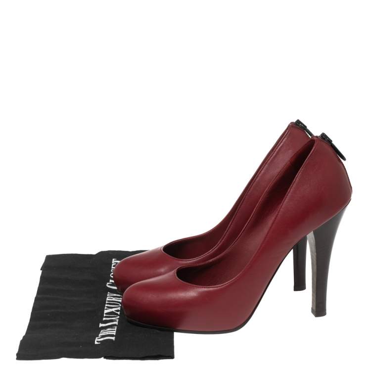 Pre Owned Bottega Veneta Red Leather Zipper Detail  Pumps Size 38.5