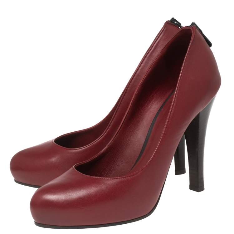 Pre Owned Bottega Veneta Red Leather Zipper Detail  Pumps Size 38.5