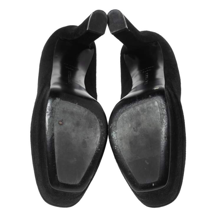 Pre Owned Bottega Veneta Black Suede Collar Detail Platform Pumps Size 39.5