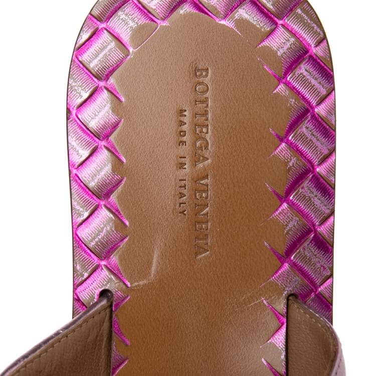 Pre Owned Bottega Veneta Pink Intrecciato Leather Crisscross Ravello Sandals Size 38
