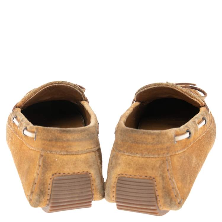 Pre Owned Bottega Veneta Brown Intrecciato Suede Bow Slip-On Loafers Size 37