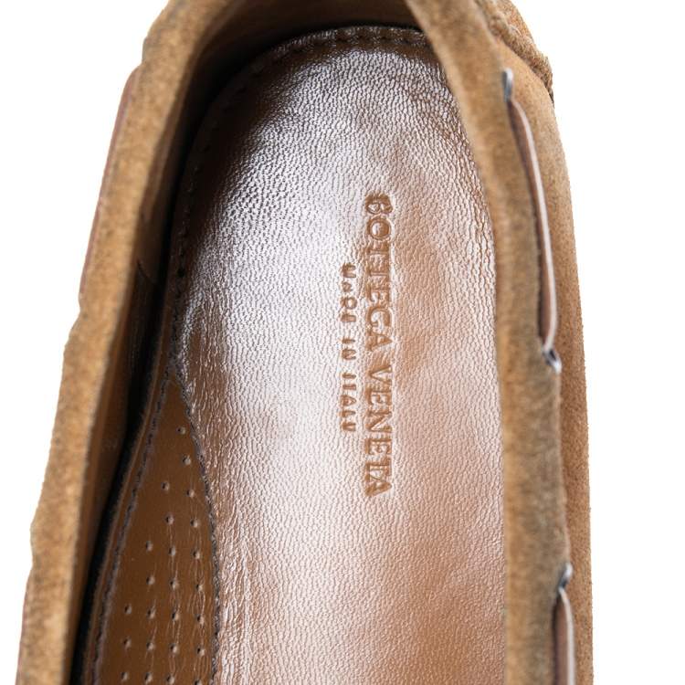 Pre Owned Bottega Veneta Brown Intrecciato Suede Bow Slip-On Loafers Size 37