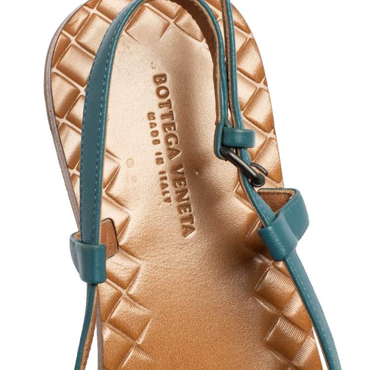 Pre Owned Bottega Veneta Blue Intreciatto Leather Slingback Sandals Size 35