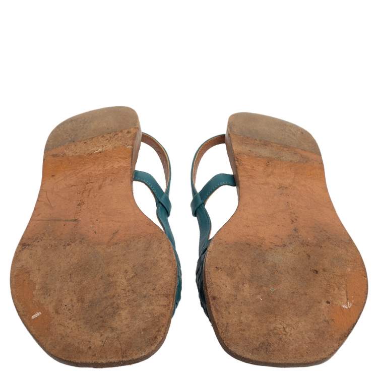 Pre Owned Bottega Veneta Blue Intreciatto Leather Slingback Sandals Size 35