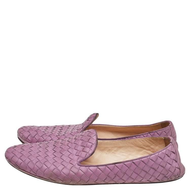 Pre Owned Bottega Veneta Purple Intrecciato Leather Slip On Loafers Size 39
