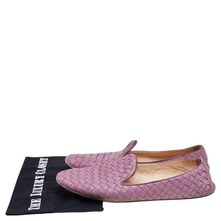 Pre Owned Bottega Veneta Purple Intrecciato Leather Slip On Loafers Size 39