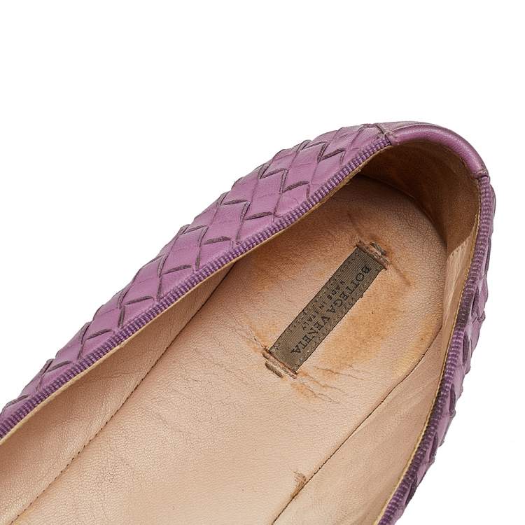 Pre Owned Bottega Veneta Purple Intrecciato Leather Slip On Loafers Size 39