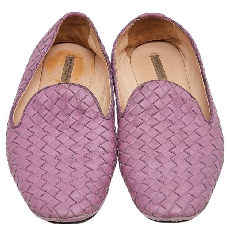 Pre Owned Bottega Veneta Purple Intrecciato Leather Slip On Loafers Size 39