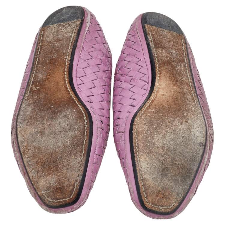 Pre Owned Bottega Veneta Purple Intrecciato Leather Slip On Loafers Size 39