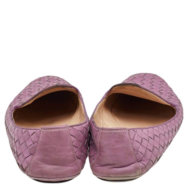 Pre Owned Bottega Veneta Purple Intrecciato Leather Slip On Loafers Size 39