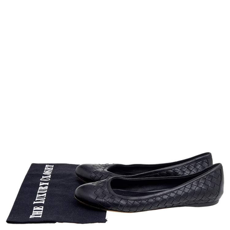 Pre Owned Bottega Veneta Black Intrecciato Leather Ballet Flats Size 37