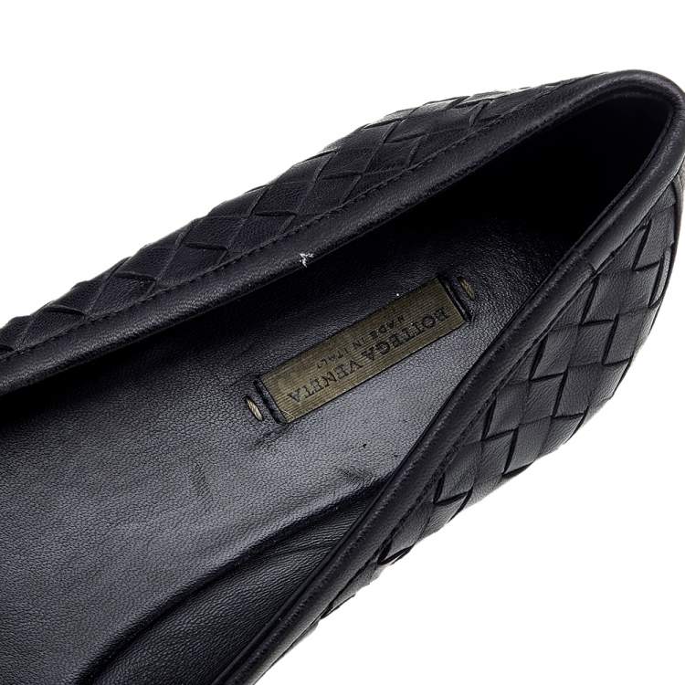 Pre Owned Bottega Veneta Black Intrecciato Leather Ballet Flats Size 37