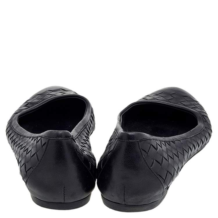 Pre Owned Bottega Veneta Black Intrecciato Leather Ballet Flats Size 37