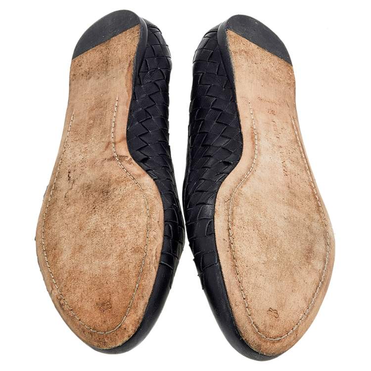Pre Owned Bottega Veneta Black Intrecciato Leather Ballet Flats Size 37