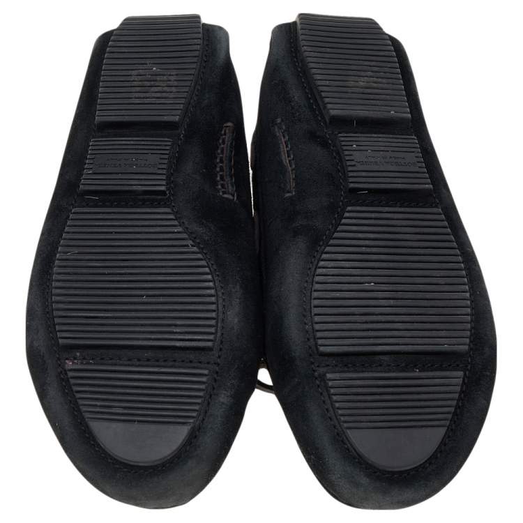 Pre Owned Bottega Veneta Black Intrecciato Suede Bow Slip On Loafers Size 38.5
