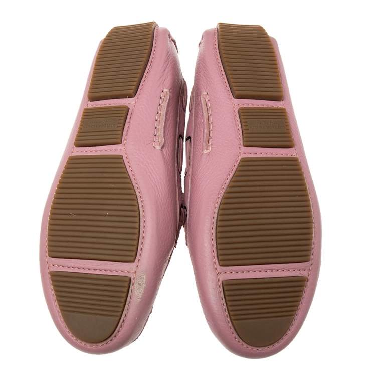 Pre Owned Bottega Veneta Pink Intrecciato Leather Bow Slip On Loafers Size 38