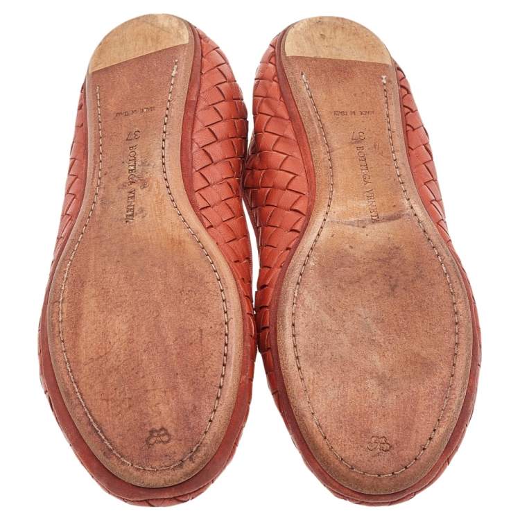 Pre Owned Bottega Veneta Orange Intrecciato Leather Smoking Slippers Size 37