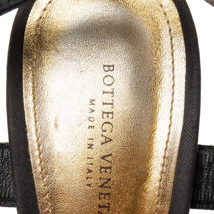 Pre Owned Bottega Veneta Black/Gold Canvas Platform Sandals Size 38.5 