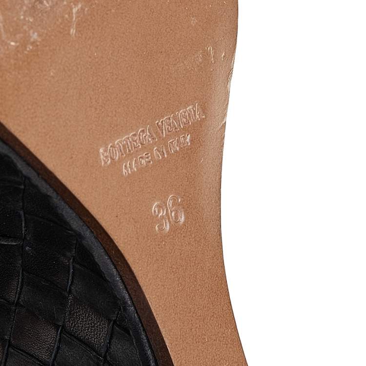 Pre Owned Bottega Veneta Black Leather Strappy Intrecciato Platform Wedge Sandals Size 36