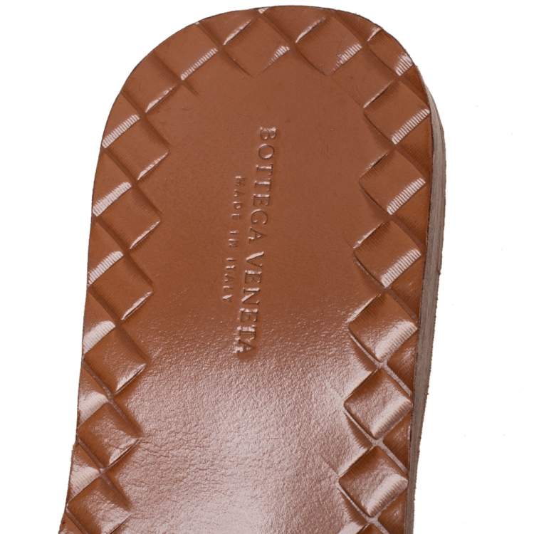Pre Owned Bottega Veneta Beige Leather Intrecciato  Flats Size 39.5