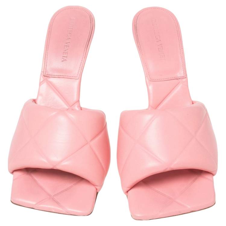 Pre Owned Bottega Veneta Pink Leather Lido Mule Sandals Size 39