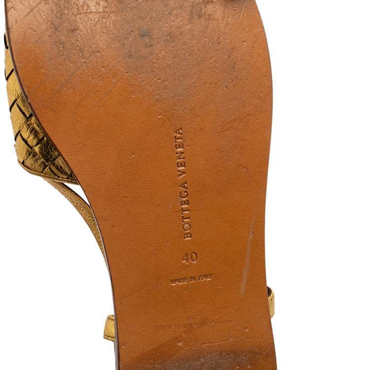 Pre Owned Bottega Veneta Gold Intrecciato Leather Calvados Slingback Flats Size 40