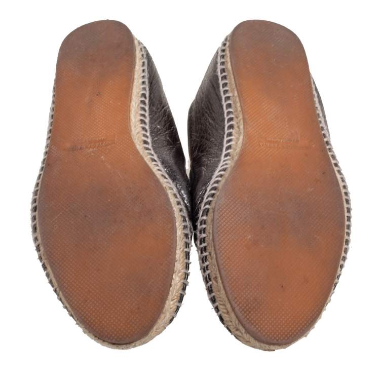 Pre Owned Bottega Veneta Metallic Dark Grey Intrecciato Leather Flat Espadrilles Size 39